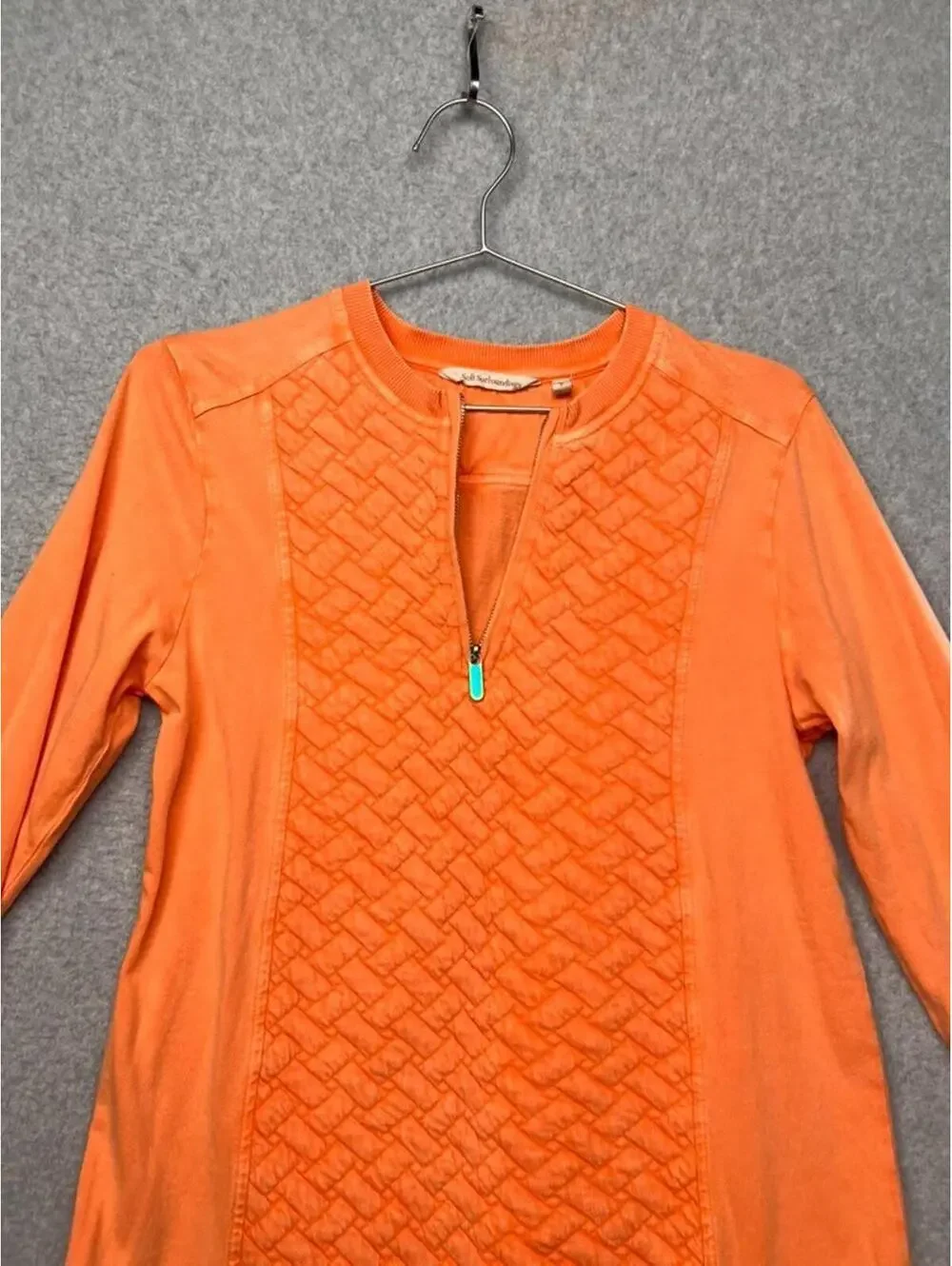 Soft Surroundings Womens S Orange Quilted 1/4 Zip Tunic Boho Coastal Resort Top